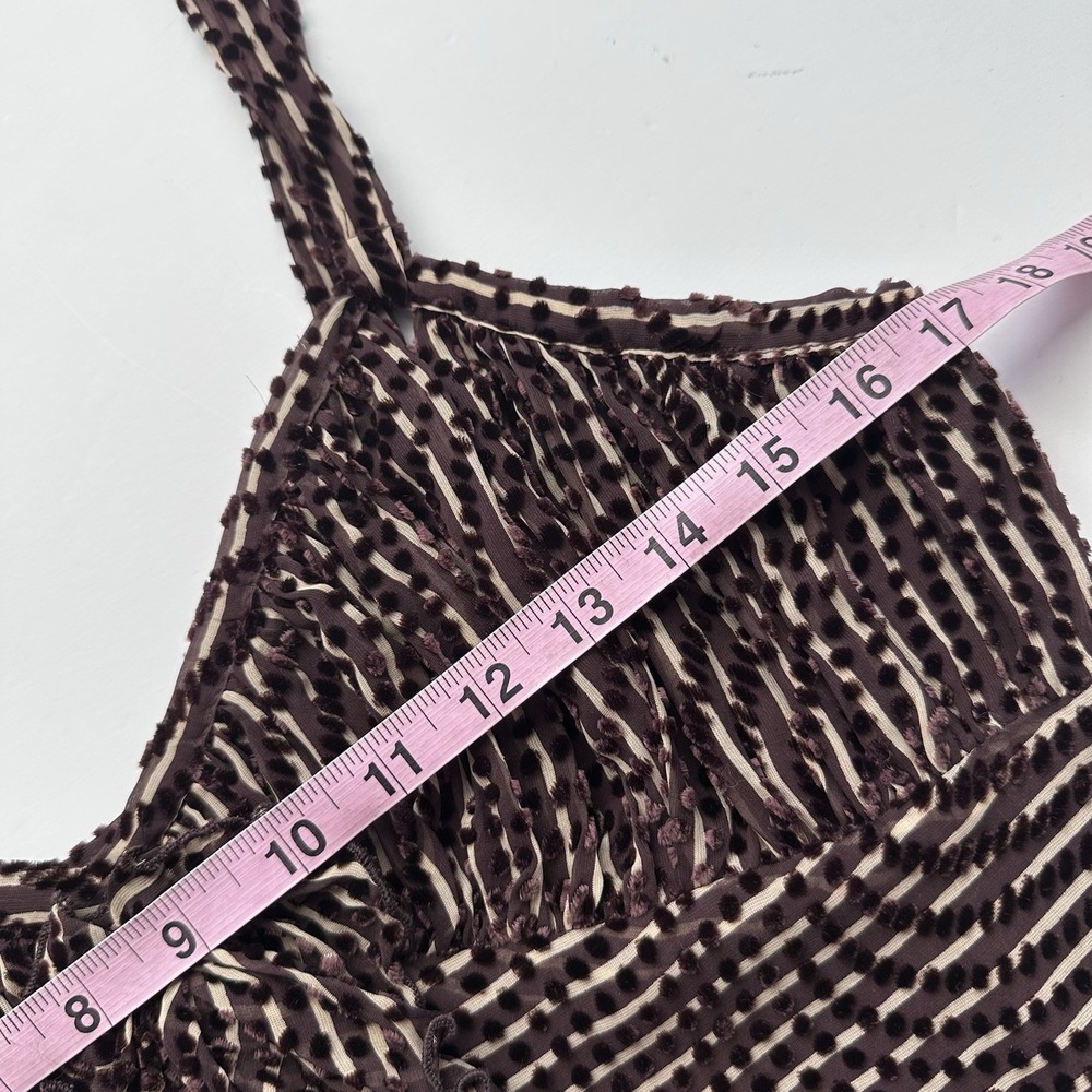 Anna Sui Spaghetti Strap Top Women's 10 Brown Stripes Polka Dots Silk Blend - Picture 14 of 16